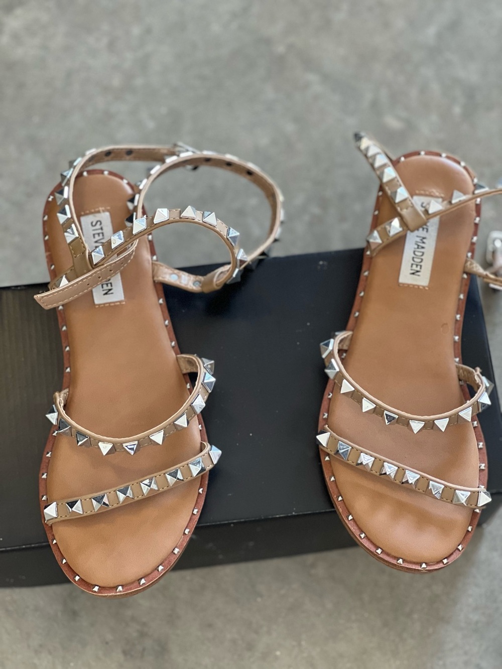 Steve Madden Brown Studded Ankle-Strap Sandals